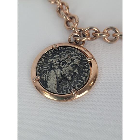 Vintage Bella Diva 18kt Rose Gold Plated Bronze Roman Coin Charm Bracelet - Picture 3 of 7